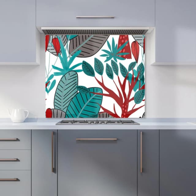 Warren Reed - Designer Jungle Exotic Summer Tropical Leaves Kitchen Splashback in Green Size: 600mm x 750mm Green Unisex 600mm x 750mm