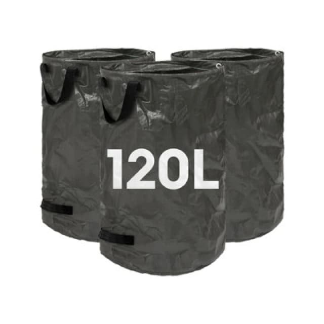 Harbour Housewares 120L Garden Waste Bags With Handles - Black - 3X Large Strong Reusable Plastic Heavy Duty Gardening Rubbish Refuse Sacks