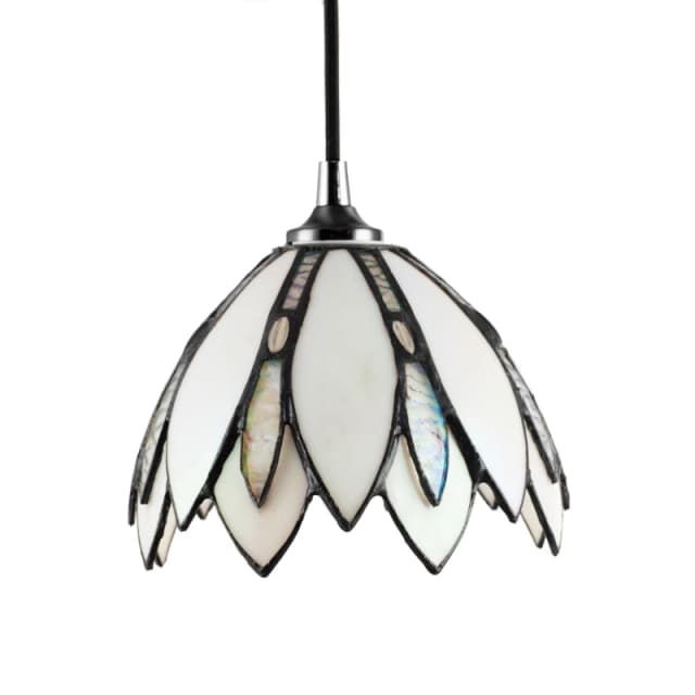 Happy Homewares Floral Petal Themed White Stained Glass Tiffany Pendant Lamp Shade with Beads White Unisex