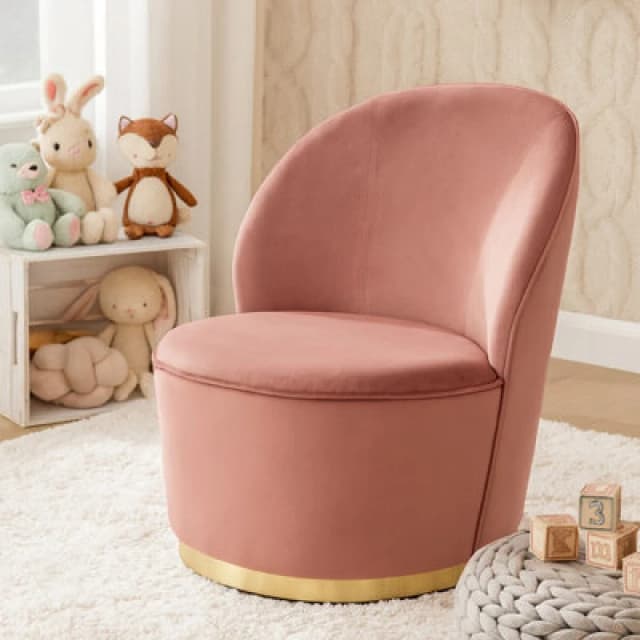 Orsina Dusty Pink Kids Velvet Chair With Gold Base, Velvet Upholstery Kids Chair For Living Room, Dining Room