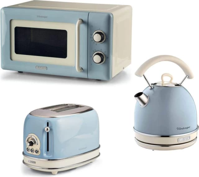 ARIETE Vintage ARPK66 Microwave, Traditional Kettle & 2-Slice Toaster Bundle - Blue 5016368010297
