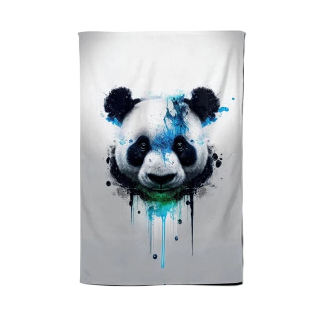 Warren Reed - Designer Panda Face Splashart Light Background Tea Towel in Blue Blue Unisex