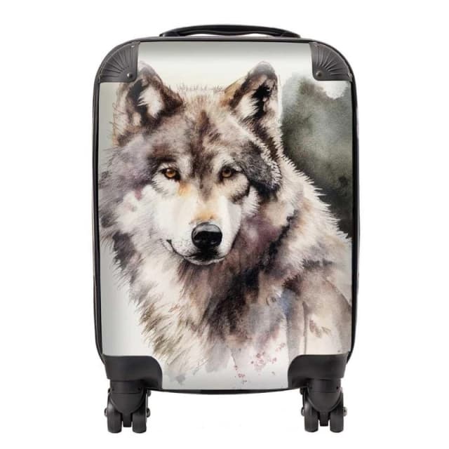 Warren Reed - Designer Loyal Wolf Watercolour Suitcase in Brown Size: Small Brown Unisex Small