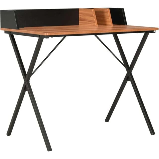 vidaXL Computer Desk X-Shape Cross Legs Black and Brown PC Table Corner Desk