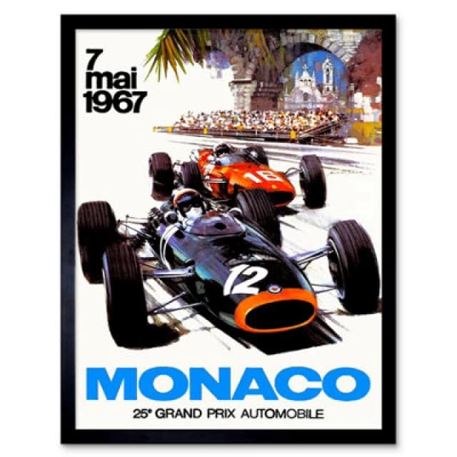 Artery8 Transport Monaco 25 Grand Prix Automobile 1967 Race Framed Wall Art Print
