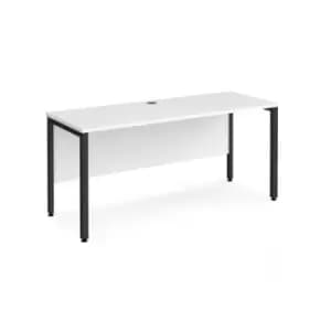 Office Desk 1600mm Rectangular Desk With Bench Leg White Tops With Black Frames 600mm Depth Maestro 25