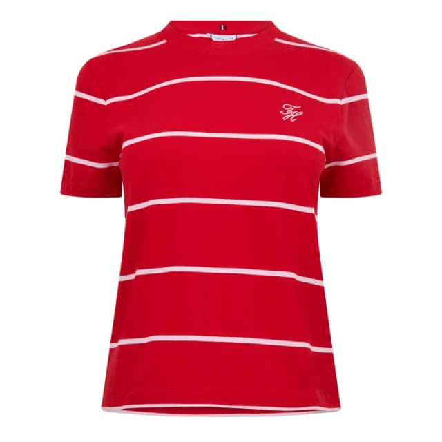 Tommy Hilfiger Womens Script T-Shirt Firew/Pink female 8 (XS)