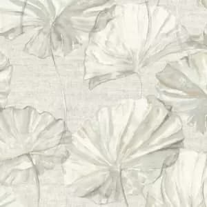 Grandeco Boutique Collection Water Lily White Wallpaper