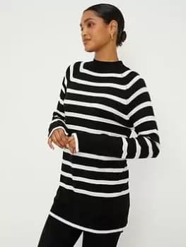 Dorothy Perkins Stripe Funnel Neck Jumper - Mono, Multi, Size L, Women