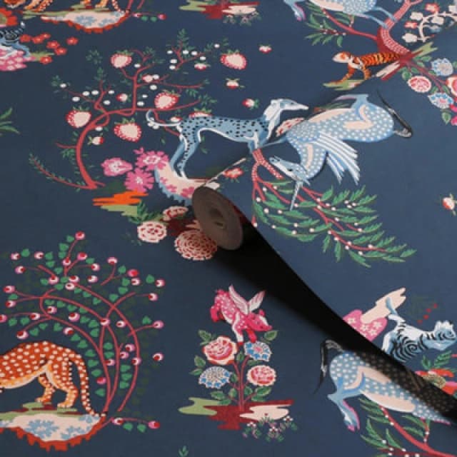 Cath Kidston Painted Kingdom Navy Floral Wallpaper Wallpaper One Size Blue 71748618000