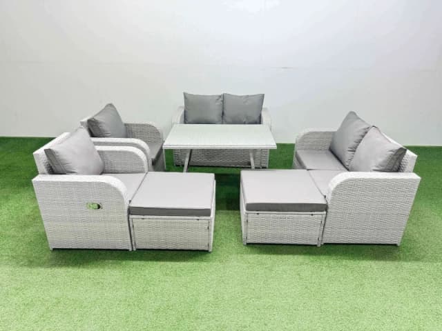 Fimous 8 Seater PE Rattan Garden Furniture Set Outdoor Love Sofa Set in Light Grey Light Grey Unisex