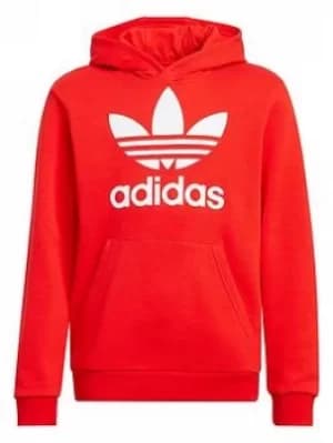 Boys, adidas Originals Junior Unisex Trefoil Hoody, Red/White, Size 11-12 Years