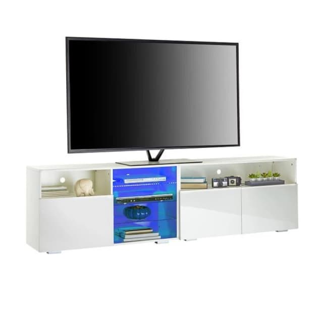 Moderna White TV Stand 200cm with LED Lights, Storage Shelves, Soundbar Shelf 55cm White Unisex