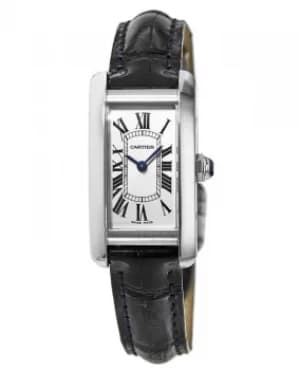 Cartier Tank Americaine Stainless Steel Blue Leather Strap Womens Watch WSTA0016 WSTA0016