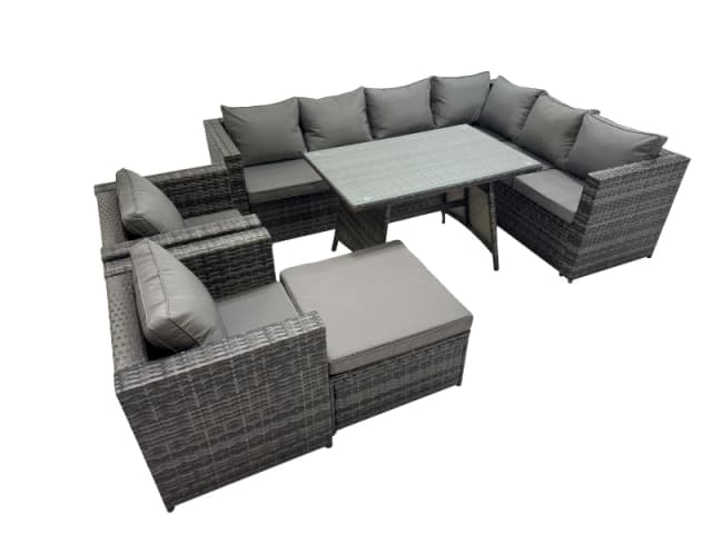 Fimous Patio Furniture Sets with Dining Table Big Stool 2 Chair in Dark Grey Dark Grey Unisex