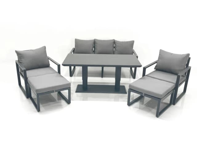 Fimous Outdoor Aluminium Garden Furniture Set with Adjustable Rising Lifting Dining Table 3 Seater Sofa 2 Chair 2 Big Footstools Dark Grey Dark Grey U
