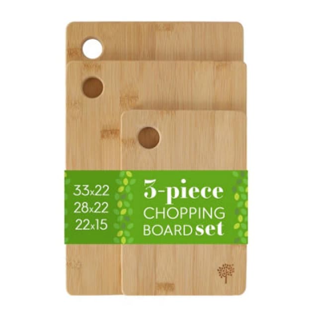 Nicola Spring 3Pc Bamboo Chopping Board Set 100% Bamboo Natural Cutting Board Serving Tray Worktop Saver