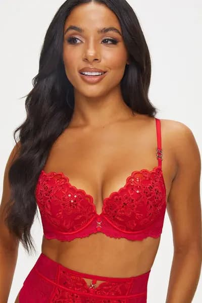 Ann Summers Icon Padded Plunge Bra Red