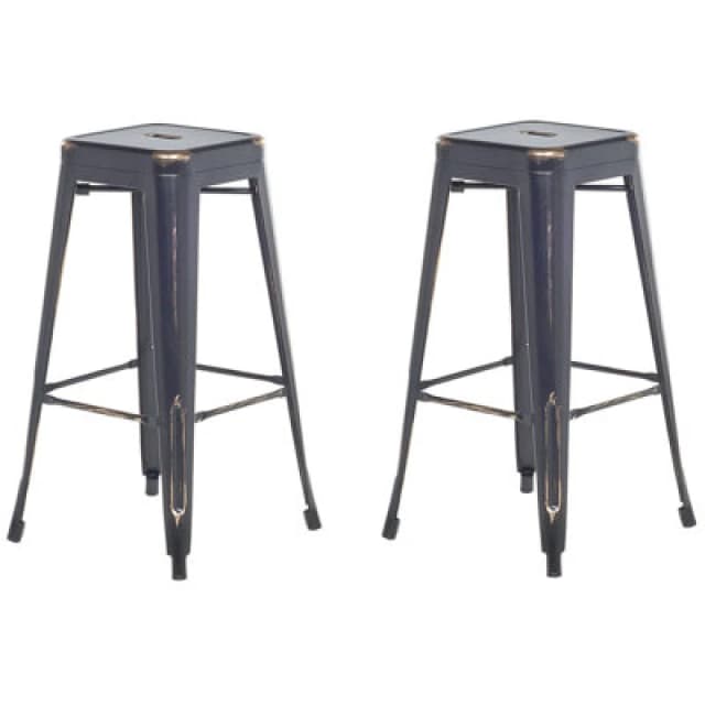 BELIANI Beliani - Set of 2 Modern Dining Living Room Steel Bar Stools 76cm Black Gold Cabrillo 99127