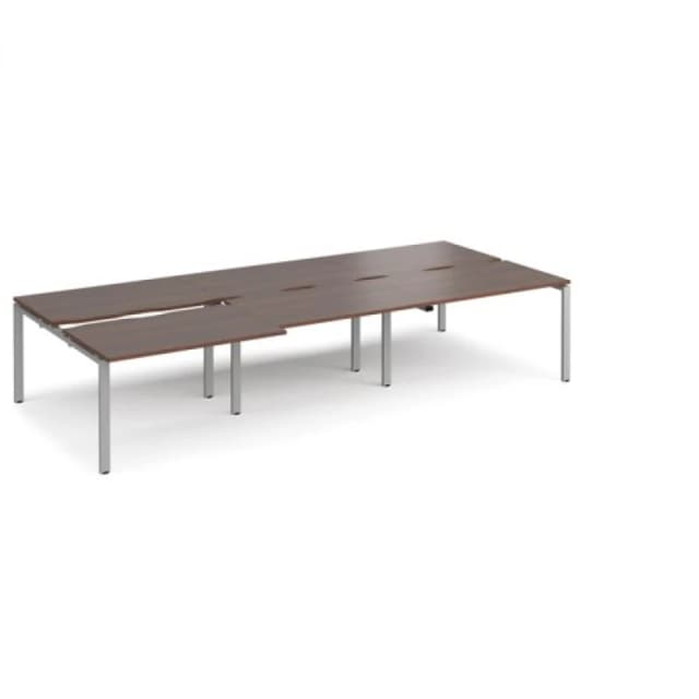 Adapt Bench Desk 6 Person Rectangular Desks 3600mm With Sliding Tops Walnut Tops With Silver Frames 1600mm Depth Adapt Walnut STE3616-S-W