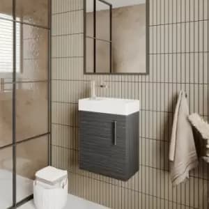 Vault Wall Hung 1-Door Vanity Unit with Basin 400mm Wide - Charcoal Black Woodgrain - Nuie