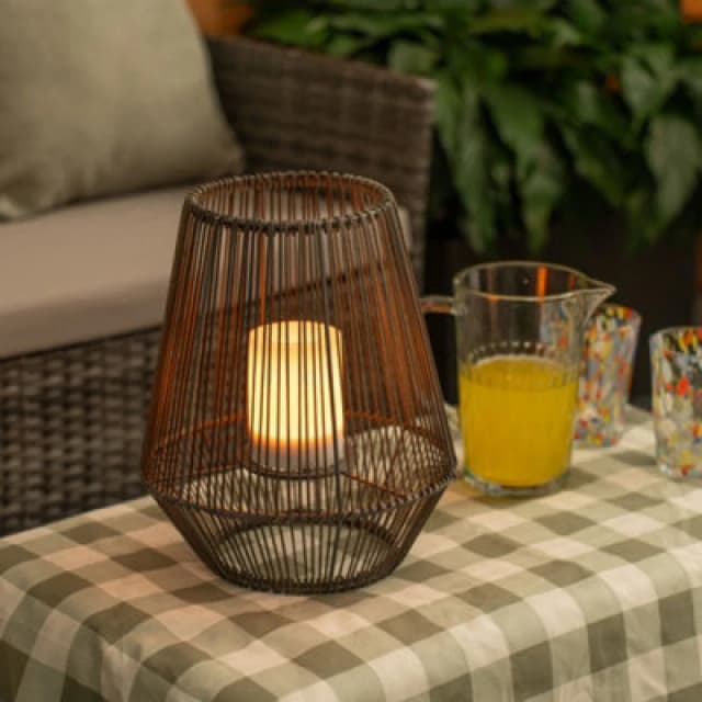 ValueLights Solar Powered Natural Rattan Outdoor Table Lamp Brown