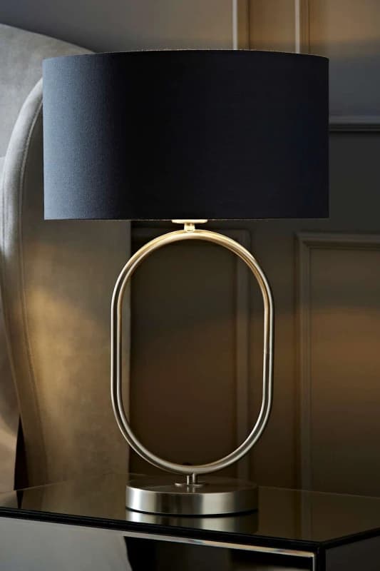 ValueLights ValueLights Antonia Fabric with Chrome Drum Shade Brushed Chrome Oval Table Lamp in Charcoal Charcoal One Size Unisex 5059406064760