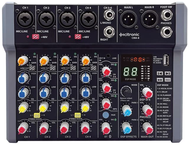 Citronic Citronic CMA-8 Compact Mixer with DSP FX and Bluetooth / USB Play & Record AVS-232897