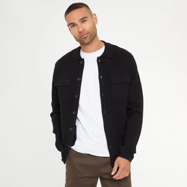 Threadbare 'Sunnyfield' Long Sleeve Knitted Shirt Black