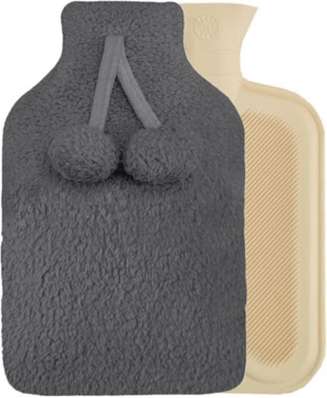 Smart Living Smart Living Soft Hot Water Bottle with Pompom Fleece Cover - 23x35cm in Charcoal Charcoal One Size Unisex 5056557546787