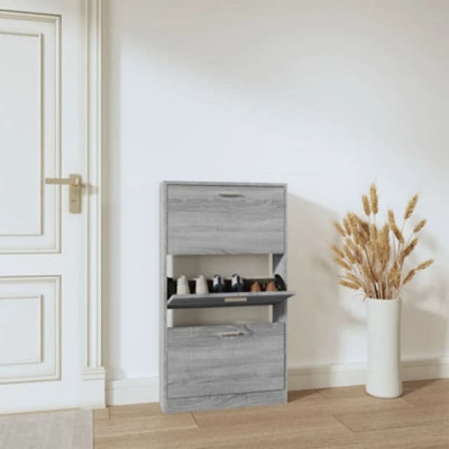 Vidaxl Shoe Cabinet Grey Sonoma 59X17X108cm Engineered Wood