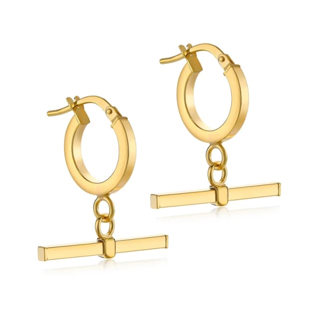 Be You 9ct Gold Square T-Bar Hoop Earrings Yellow Gold female One Size
