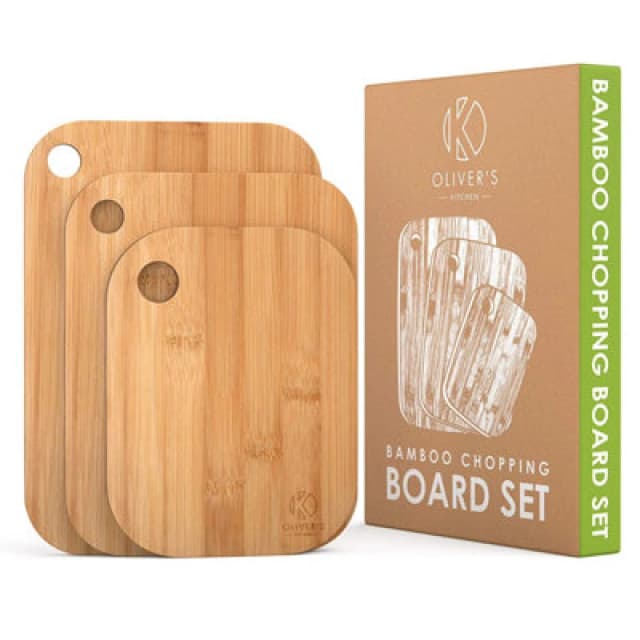 Oliver's Kitchen 3 Wooden Bamboo Chopping Boards Brown