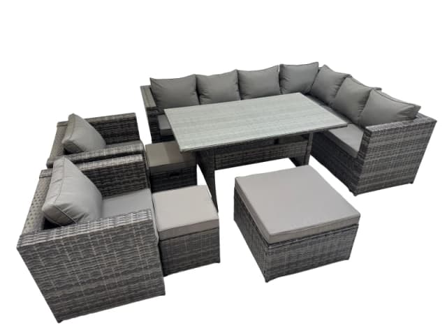 Fimous 11 Seater Patio Dining Corner Sofa Sets with 2 Chairs 3 Stools in Dark Grey Dark Grey Unisex