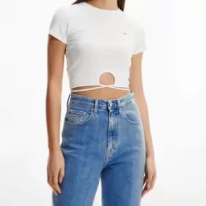 Tommy Jeans Womens Tjw Crop Strap Rib Front Knot Top - Ecru - XL