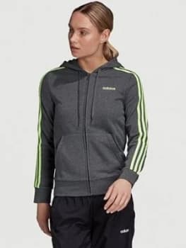 Adidas Essentials 3 Stripe Full Zip Hoodie, Dark Grey Heather Size M Women