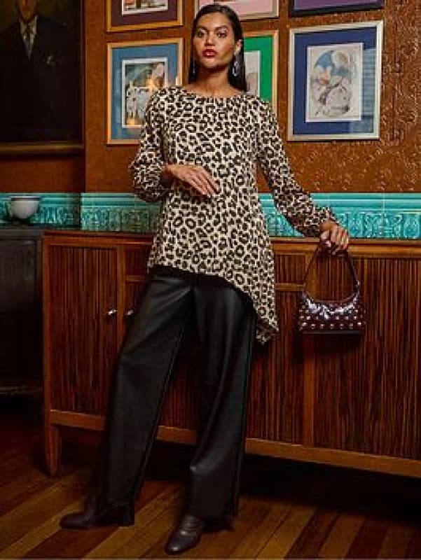 Roman Womens Animal Print Metallic Top in Natural Size: 14 Natural Female 14