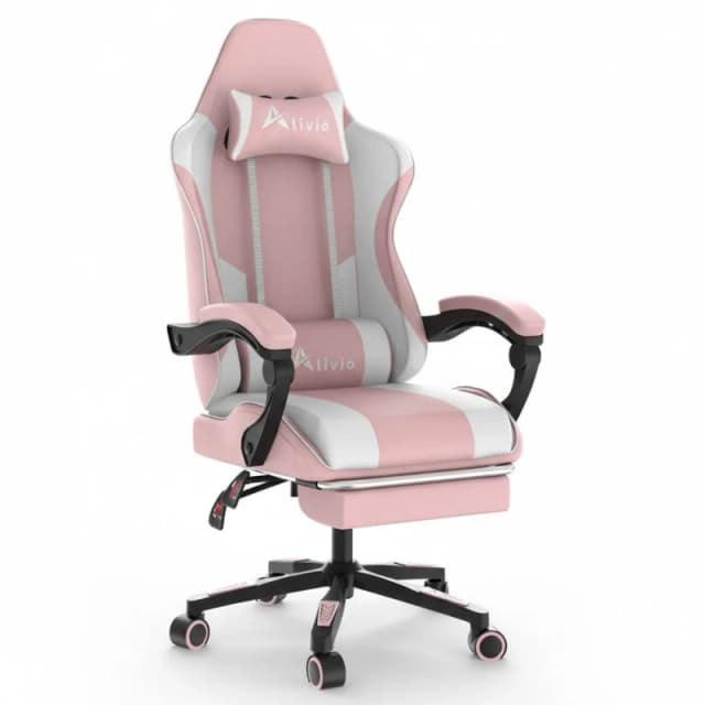 Alivio Ergonomic Gaming Chair with Massage Lumbar Cushion in Pink Pink Unisex
