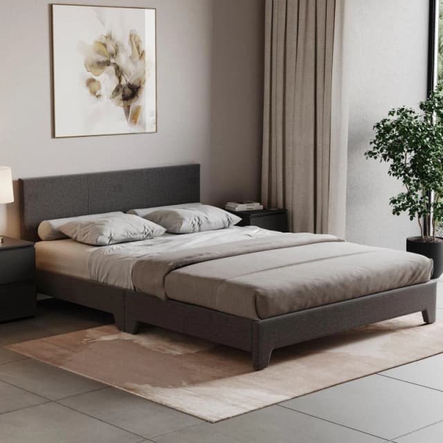 Lassic Victoria King Size Bed & Mattress Set Dark Grey Linen unisex King Size