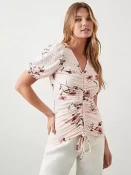 Dorothy Perkins Ruched Front Drawstring Top - Blush, Pink, Size L, Women