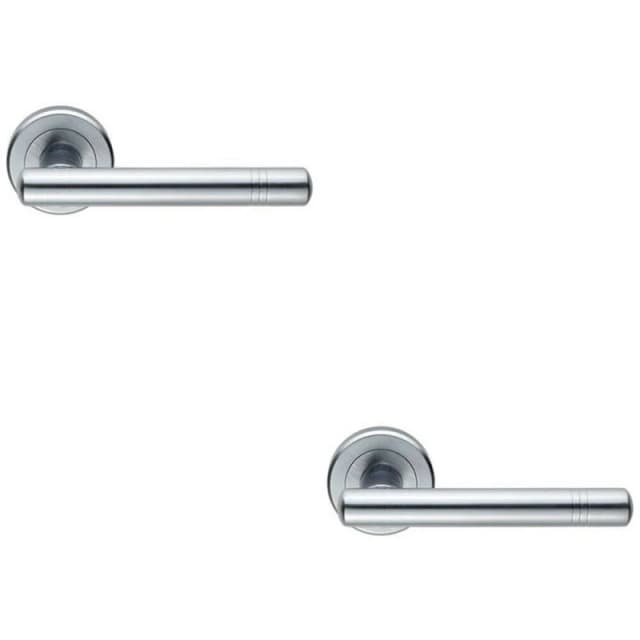 Loops 2x PAIR Round T Bar Handle with Ringed Design Concealed Fix Satin Chrome Multi