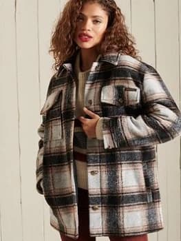 Superdry Check Shacket - White, Multi, Size L, Women