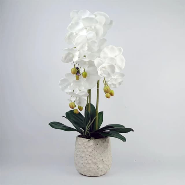 Leaf Artificial White Orchid with Ceramic Bubble Planter Botanik Green
