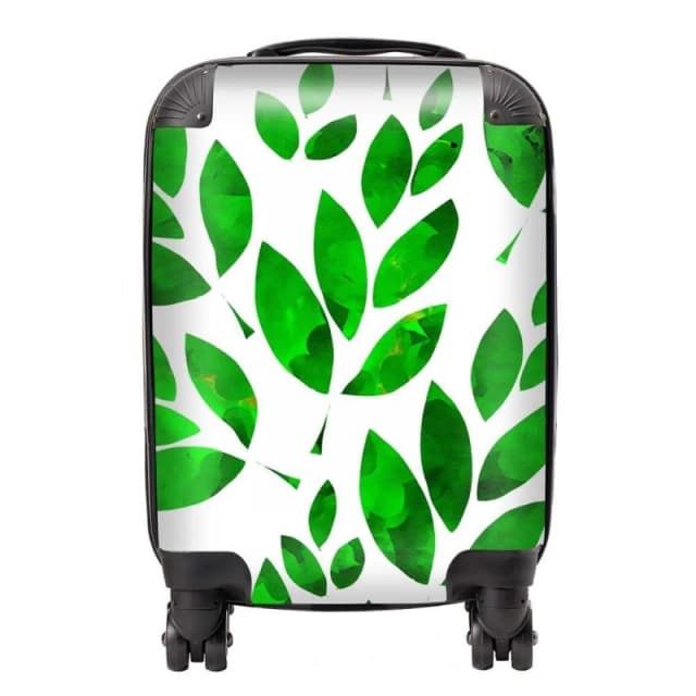 Warren Reed - Designer Watercolor Abstract Leaves Suitcase in Green Size: Large Green Unisex Large