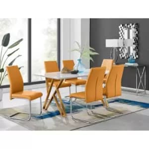 Furniture Box Taranto White High Gloss Dining Table and 6 Mustard Lorenzo Chairs