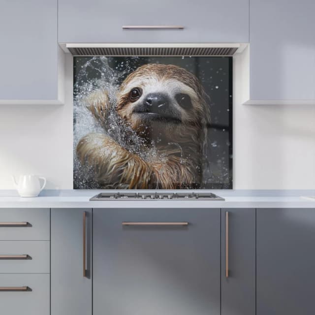 Warren Reed - Designer Gleeful Sloth Splashart Kitchen Splashback in Blue Size: 600mm x 750mm Blue Unisex 600mm x 750mm