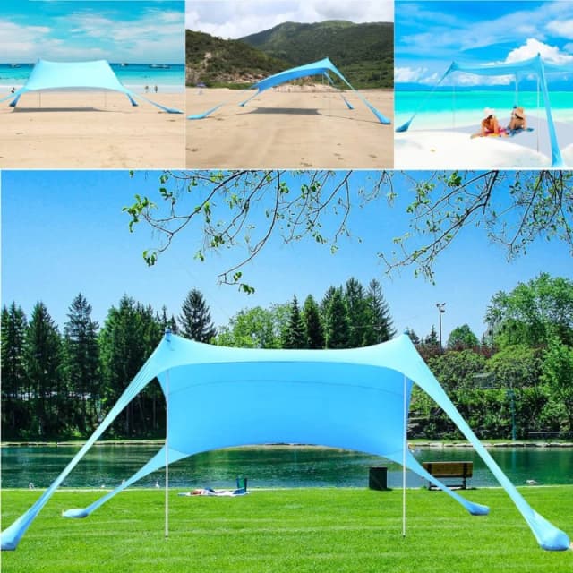 Gr8 Garden Beach Tent Family Sun Shade 4-6 Person Shelter Camping UV Canopy Blue
