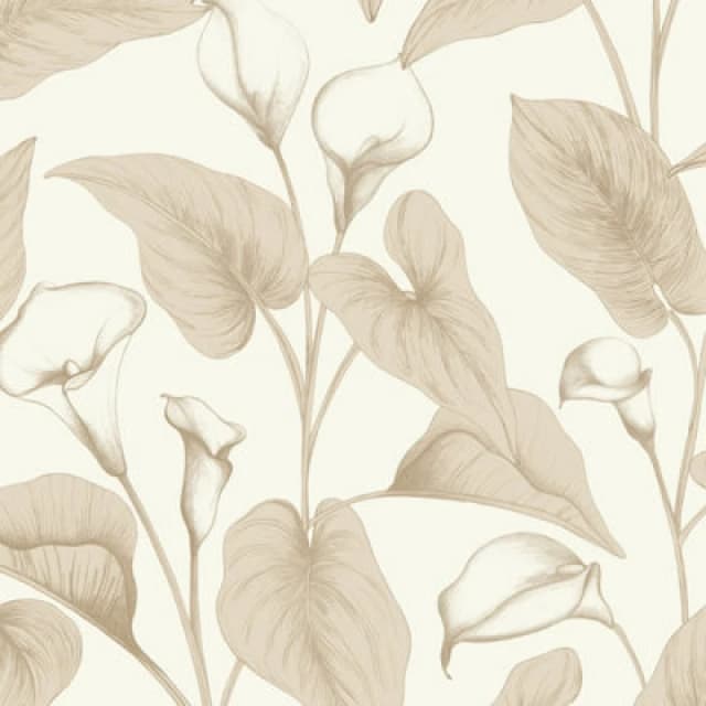 Grandeco Botanical Calla Lily Floral Foliage Textured Wallpaper Beige
