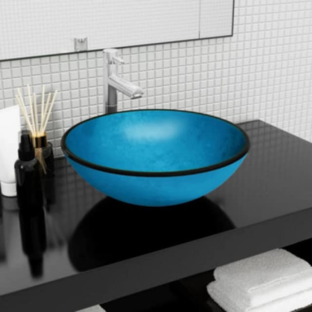 Vidaxl Basin Tempered Glass 42X14cm Blue