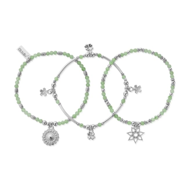 ChloBo Lucky Silver Aventurine Set Of Three Bead Bracelets SBSTA3A Green female